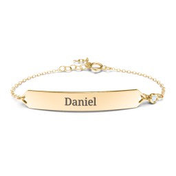 Engravable Classic Bracelet with Birthstone in 9K Solid Yellow Gold with Blue Topaz