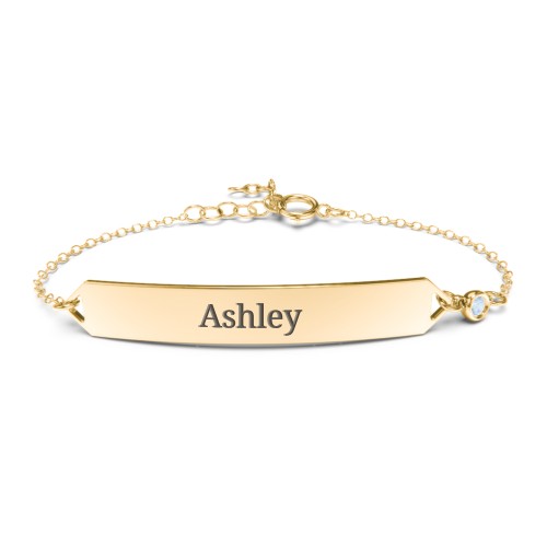 Engravable Classic Bracelet with Birthstone – 9kt Yellow Gold with Blue Topaz