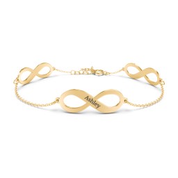 Engravable 3 Infinity Bracelet in 18K Gold Plated Silver