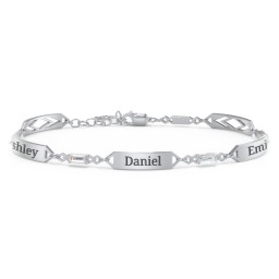Engravable Family Bracelet with Baguette Birthstones (1-5 Stones) in 925 Sterling Silver with Diamond, Blue Sapphire, and Citrine