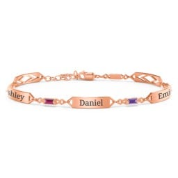 Engravable Family Bracelet with Baguette Birthstones (1-5 Stones)