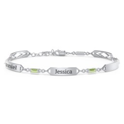 Engravable Family Bracelet with Baguette Birthstones (1-5 Stones) in 925 Sterling Silver with Peridot, Blue Sapphire, and Citrine