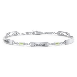Engravable Family Bracelet with Baguette Birthstones (1-5 Stones) in 925 Sterling Silver with Peridot, Blue Sapphire, and Citrine