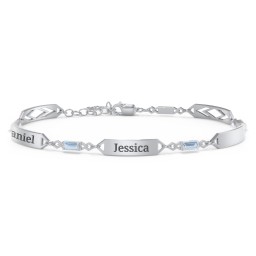 Engravable Family Bracelet with Baguette Birthstones (1-5 Stones) in 925 Sterling Silver with Blue Topaz, Blue Sapphire, and Citrine