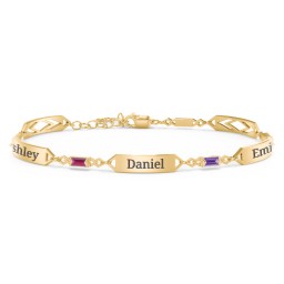 Engravable Family Bracelet with Baguette Birthstones (1-5 Stones) in 9K Solid Yellow Gold with Ruby, Amethyst, Pink Tourmaline, Blue Sapphire, and Citrine