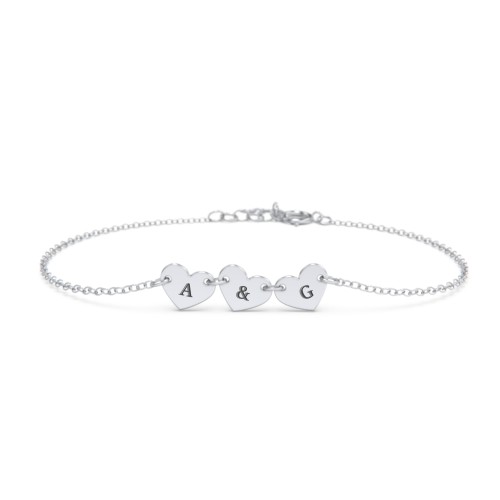 Engravable 3 Hearts Bracelet – Sterling Silver