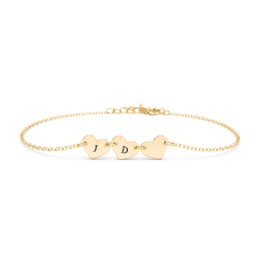 Engravable 3 Hearts Bracelet in 9K Solid Yellow Gold