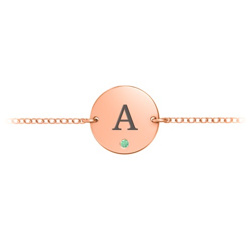 Engravable Disc Bracelet with Accent Stone – 9kt Rose Gold with Green Premium Zirconia