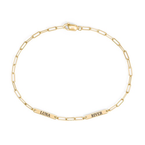 Mini Paper Clip Chain Bracelet with 1 - 4 Engravable Bars – 9kt Yellow Gold