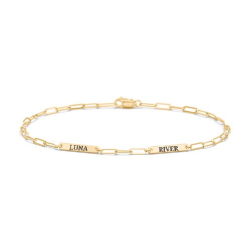 Mini Paper Clip Chain Bracelet with 1 - 4 Engravable Bars – 9kt Yellow Gold