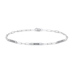 Mini Paper Clip Chain Bracelet with 1 - 4 Engravable Bars – 18K Gold Plated Silver