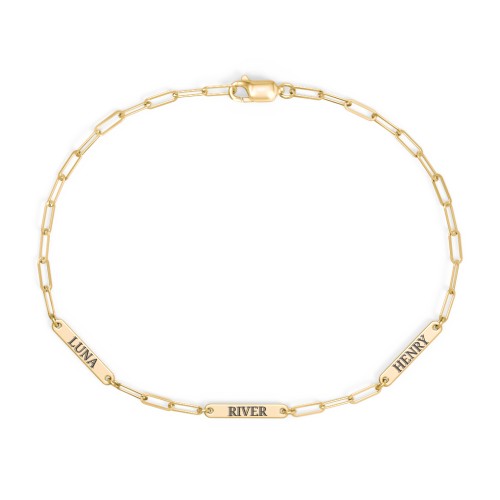 Mini Paper Clip Chain Bracelet with 1 - 4 Engravable Bars – 9kt Yellow Gold