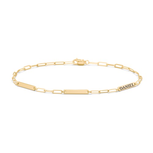 Mini Paper Clip Chain Bracelet with 1 - 4 Engravable Bars – 9kt Yellow Gold