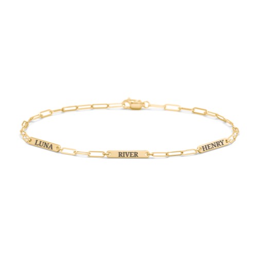 Mini Paper Clip Chain Bracelet with 1 - 4 Engravable Bars – 9kt Yellow Gold
