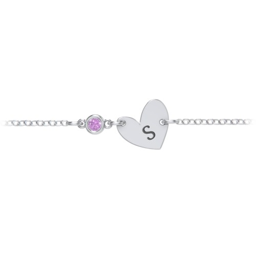 Initial Heart Bracelet with Birthstone – Sterling Silver with Amethyst