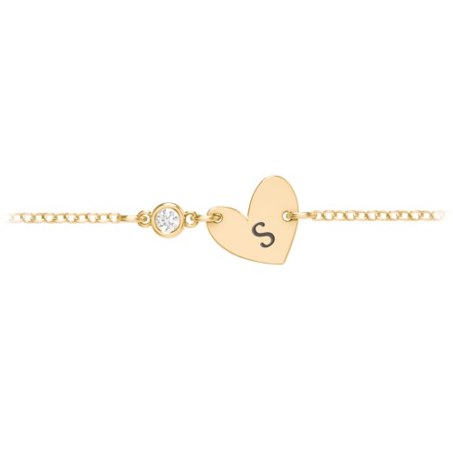 Initial Heart Bracelet with Birthstone – 18K Gold Plated Silver with Diamond