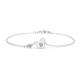 Initial Heart Bracelet with Birthstone in 925 Sterling Silver with Alexandrite