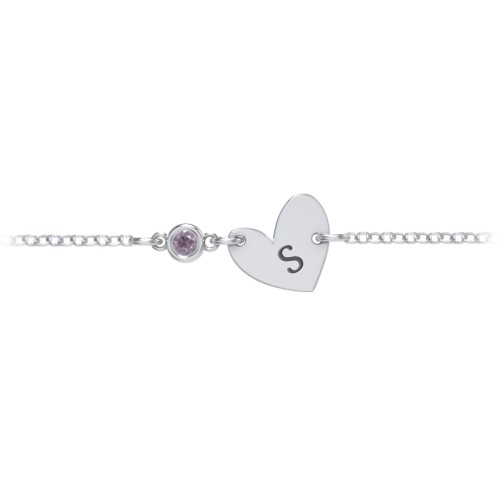 Initial Heart Bracelet with Birthstone – Sterling Silver with Alexandrite