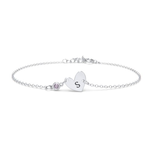 Initial Heart Bracelet with Birthstone – Sterling Silver with Alexandrite