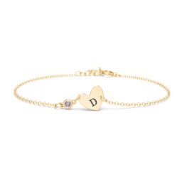 Initial Heart Bracelet with Birthstone in 9K Solid Yellow Gold with Alexandrite