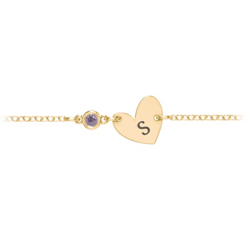 Initial Heart Bracelet with Birthstone – 9kt Yellow Gold with Alexandrite
