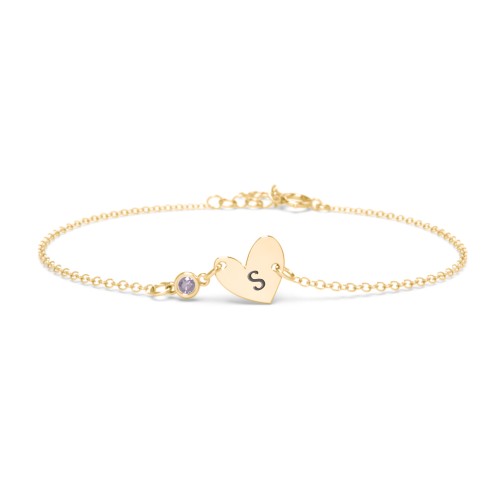 Initial Heart Bracelet with Birthstone – 9kt Yellow Gold with Alexandrite