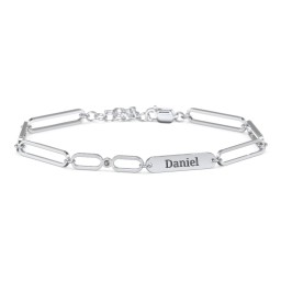 Engravable Long Link Infinity Family Bracelet with 1-4 Birthstones in 925 Sterling Silver with Smokey Quartz, Blue Sapphire, Amethyst, and Emerald