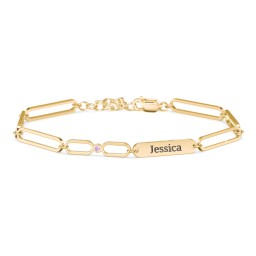 Engravable Long Link Infinity Family Bracelet with 1-4 Birthstones in 9K Solid Yellow Gold with Amethyst