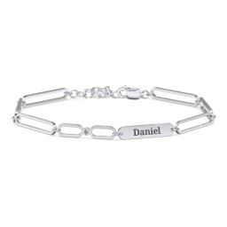 Engravable Long Link Infinity Family Bracelet with 1-4 Birthstones in 925 Sterling Silver with Alexandrite