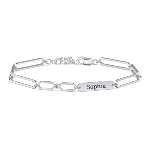 Engravable Long Link Infinity Family Bracelet with 1-4 Birthstones – Sterling Silver with Alexandrite