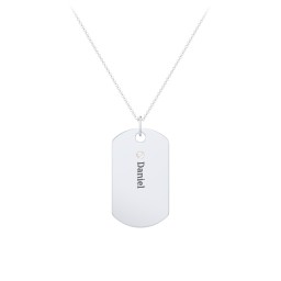 Engravable Dog Tag Necklace with 1 Birthstone