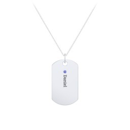 Engravable Dog Tag Necklace with 1 Birthstone