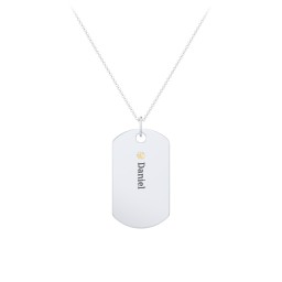 Engravable Dog Tag Necklace with 1 Birthstone