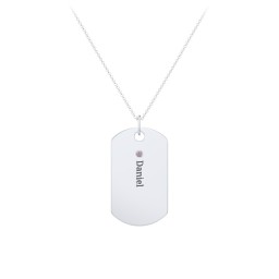 Engravable Dog Tag Necklace with 1 Birthstone in 925 Sterling Silver with Alexandrite