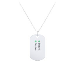 Engravable Dog Tag Necklace with 2 Birthstone