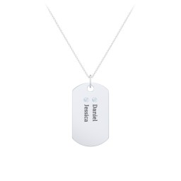 Engravable Dog Tag Necklace with 2 Birthstone