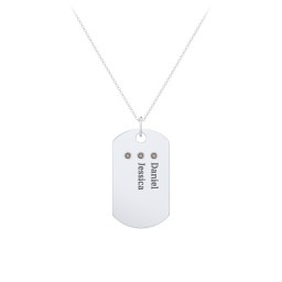 Engravable Dog Tag Necklace with 3 Birthstone in 925 Sterling Silver with Smokey Quartz