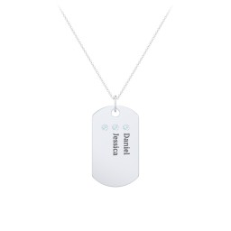 Engravable Dog Tag Necklace with 3 Birthstone in 925 Sterling Silver with Blue Topaz