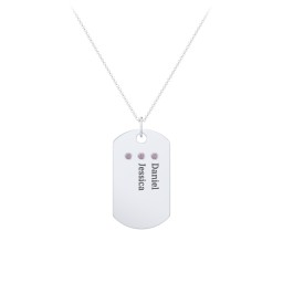 Engravable Dog Tag Necklace with 3 Birthstone in 925 Sterling Silver with Alexandrite