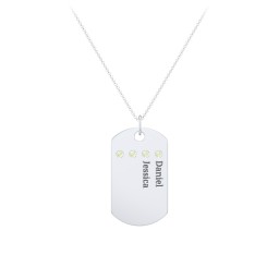 Engravable Dog Tag Necklace with 4 Birthstone in 925 Sterling Silver with Peridot