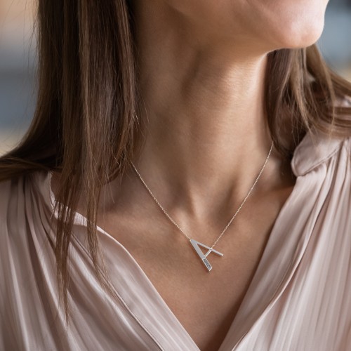 Engravable Asymmetrical Initial Necklace - A