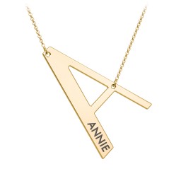 Engravable Asymmetrical Initial Necklace - A in 18K Gold Plated Silver