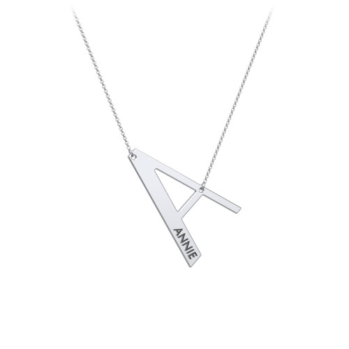 Engravable Asymmetrical Initial Necklace - A – Sterling Silver