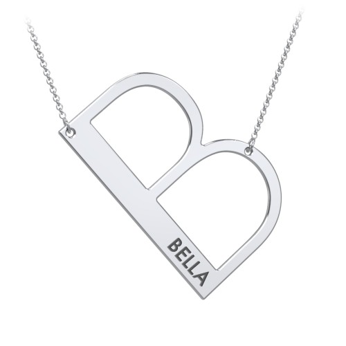 Engravable Asymmetrical Initial Necklace - B – Sterling Silver