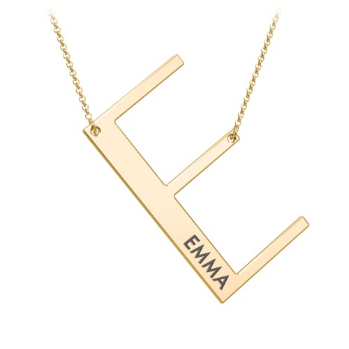 Engravable Asymmetrical Initial Necklace - E – 18K Gold Plated Silver