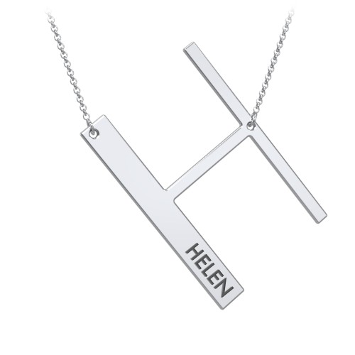 Engravable Asymmetrical Initial Necklace - H