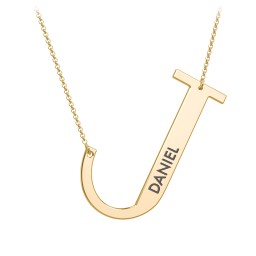 Engravable Asymmetrical Initial Necklace - J in 18K Gold Plated Silver