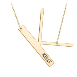 Engravable Asymmetrical Initial Necklace - K in 18K Gold Plated Silver