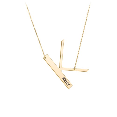 Engravable Asymmetrical Initial Necklace - K – 18K Gold Plated Silver
