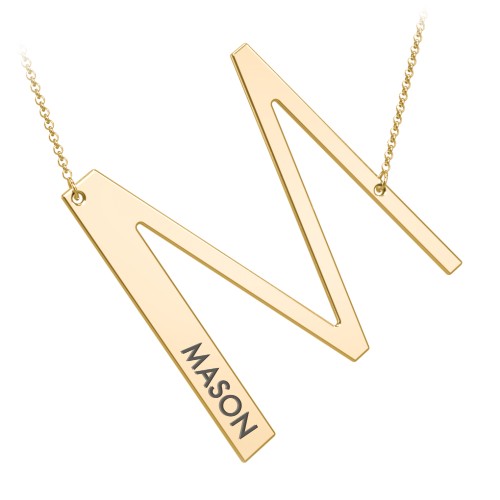 Engravable Asymmetrical Initial Necklace - M – 18K Gold Plated Silver